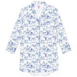 Women's Skydog Toile Blue Night Shirt - Organic Cotton Poplin