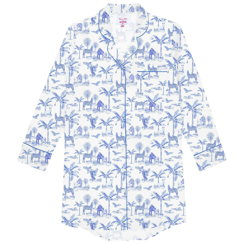 Women's Skydog Toile Blue Night Shirt - Organic Cotton Poplin