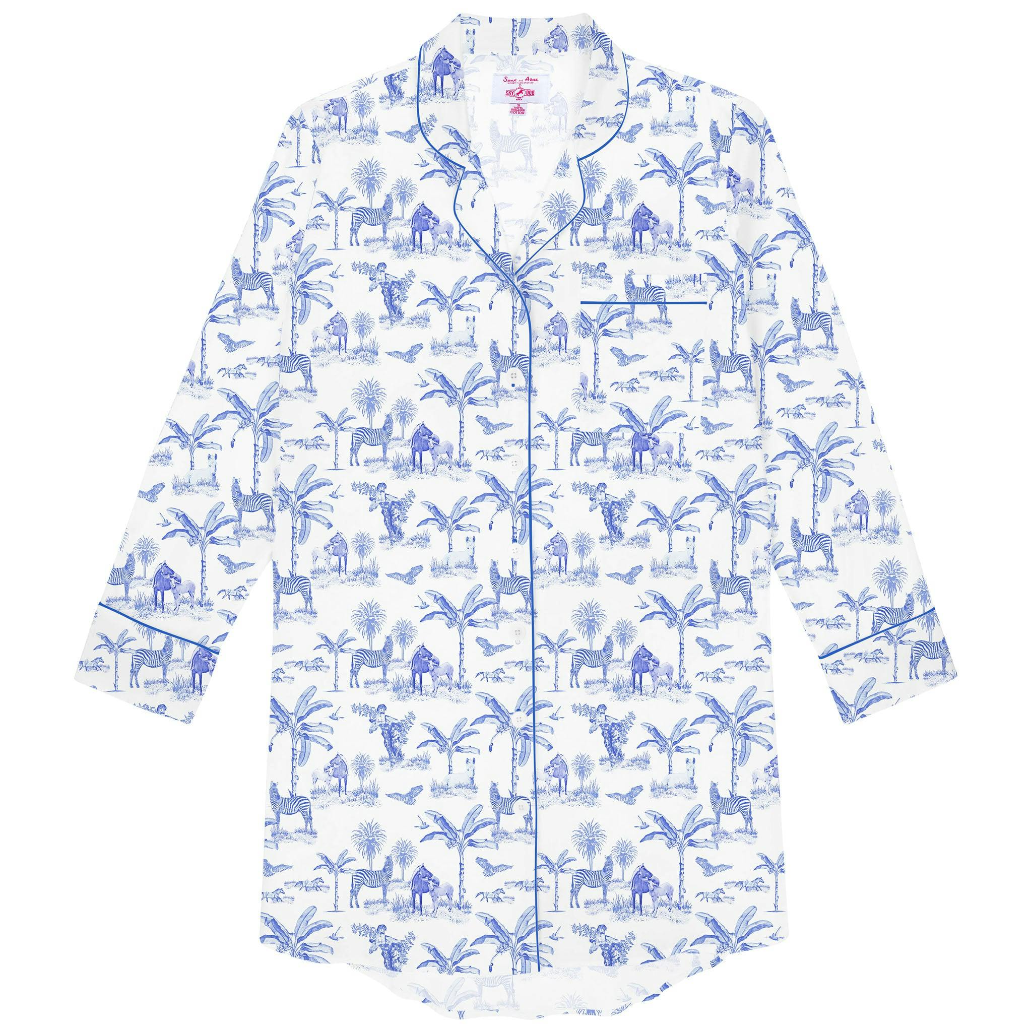 Women's Skydog Toile Blue Night Shirt - Organic Cotton Poplin