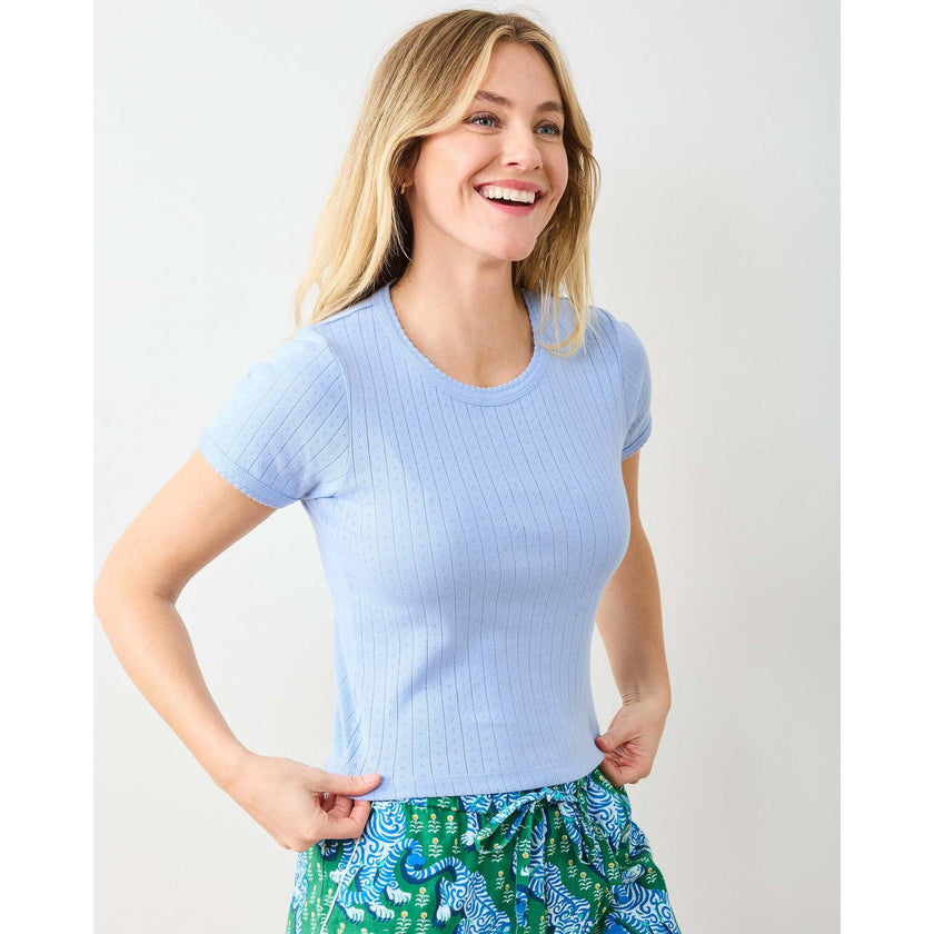 Pointelle Short Sleeve Tee, Blue