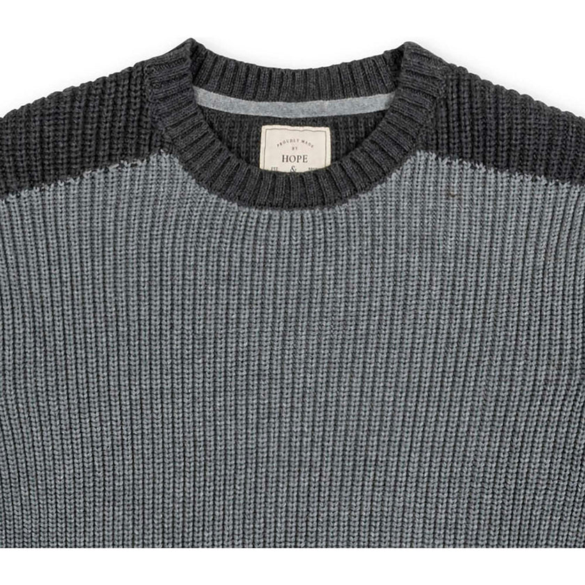 Men's Organic Crew Neck Shoulder Detail Sweater, Grey