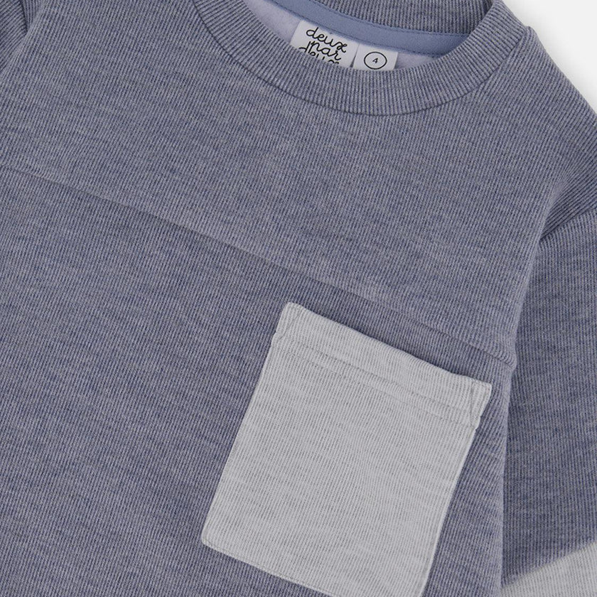 Colorblock Brushed Jersey Top with Chest Pocket Blue-Grey