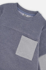 Colorblock Brushed Jersey Top with Chest Pocket Blue-Grey
