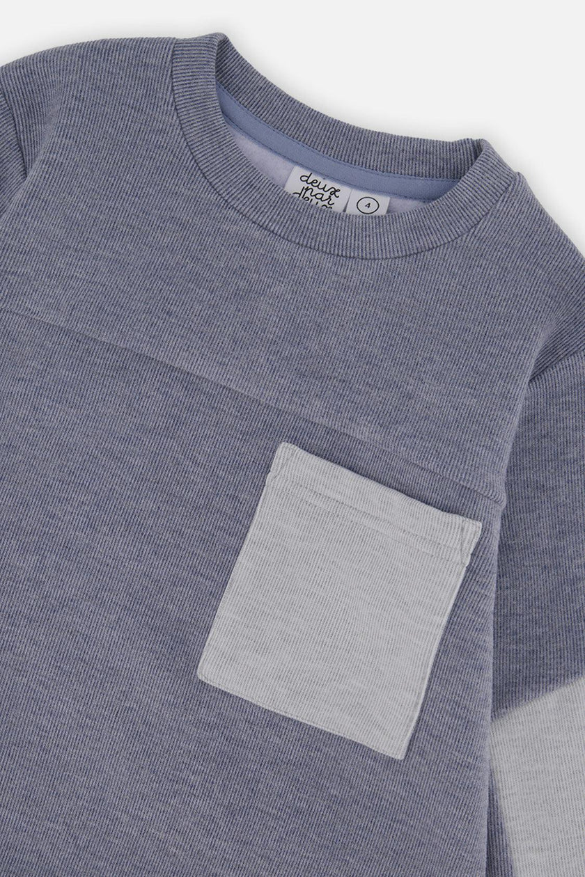 Colorblock Brushed Jersey Top with Chest Pocket Blue-Grey