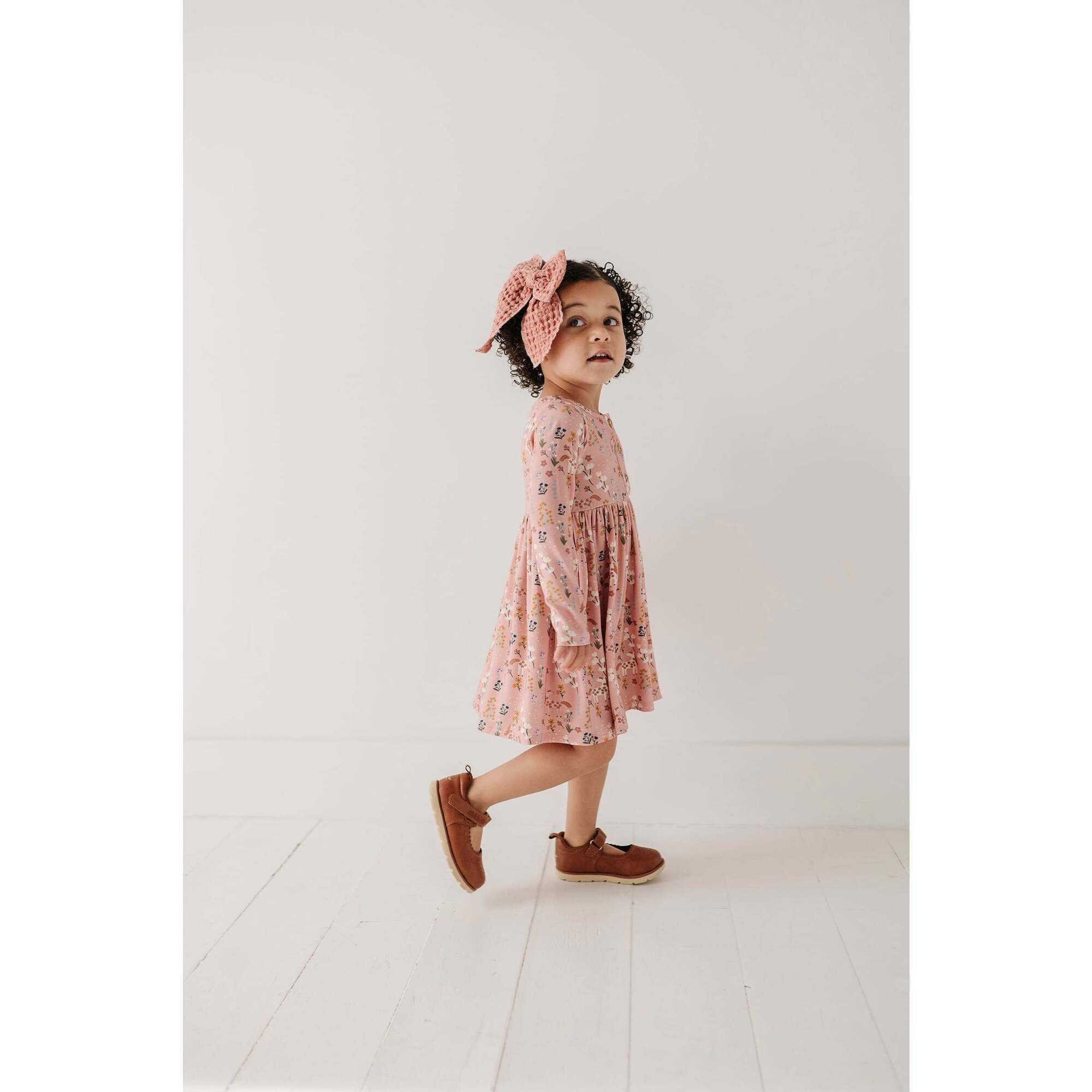 Long Sleeve Henley Dress Lavender Cloud Checkered