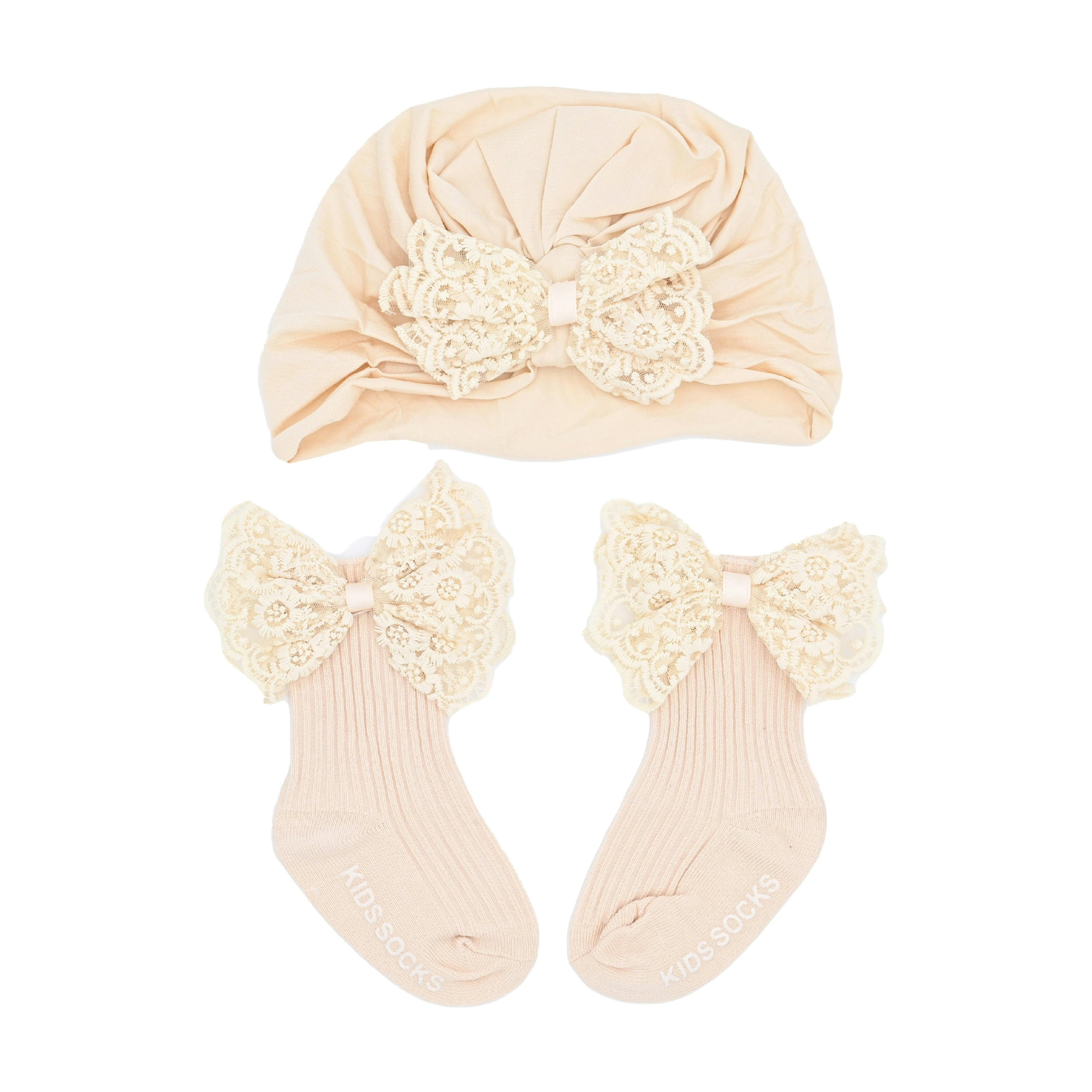 Lace Bow Hat & Sock Gift Set
