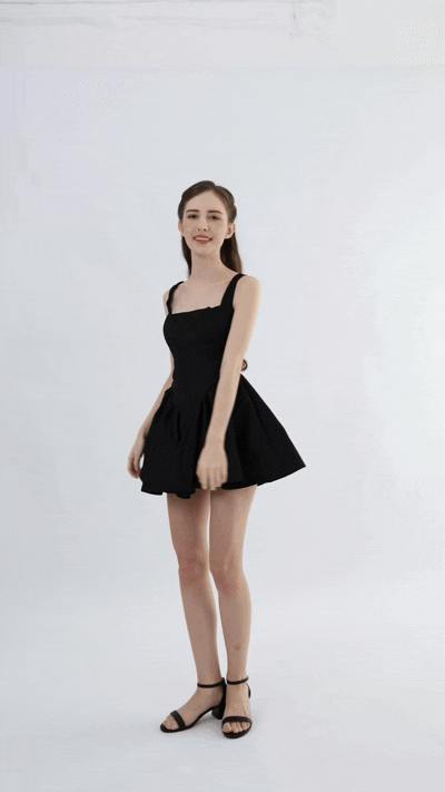 Black Andria Square-Neck Flared Dress