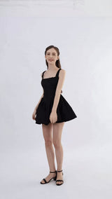 Black Andria Square-Neck Flared Dress