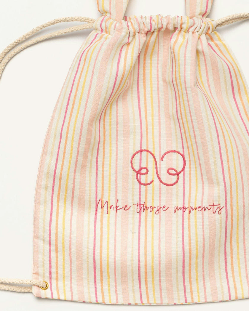 Bunny Drawstring Backpack - Pink Stripes