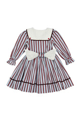 MARINE STRIPE BLUE BURGUNDY SMOCKED DRESS