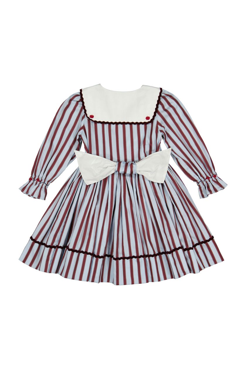 MARINE STRIPE BLUE BURGUNDY SMOCKED DRESS