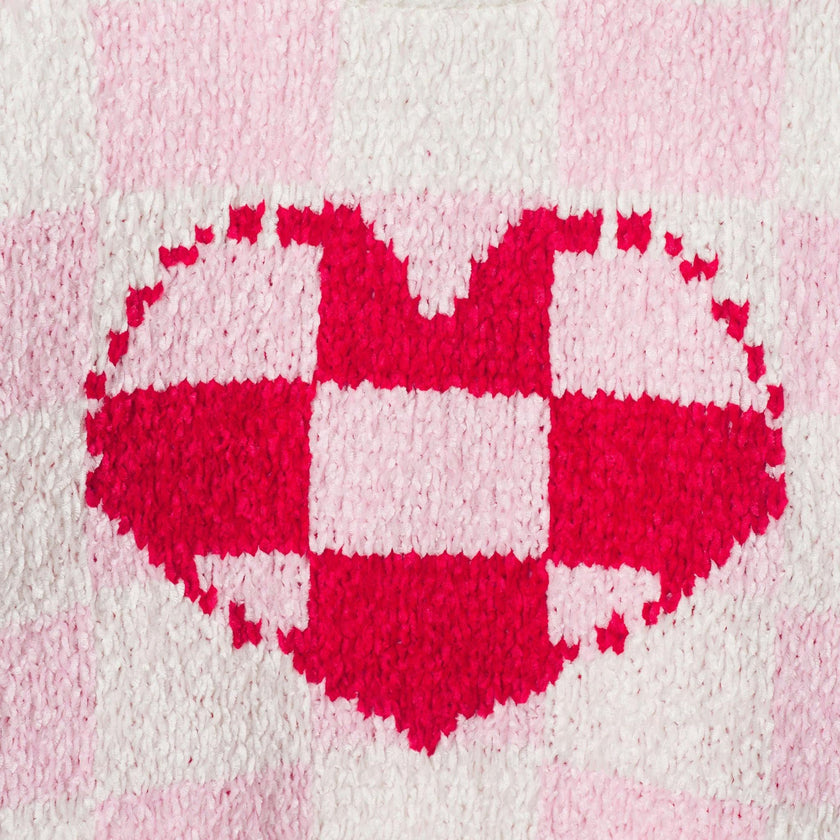 Infant Girls 3-Piece Sweater Set | Checkered Heart - Pink