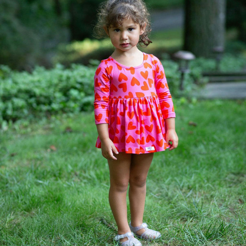 Long Sleeve Bubble Romper in Hearts