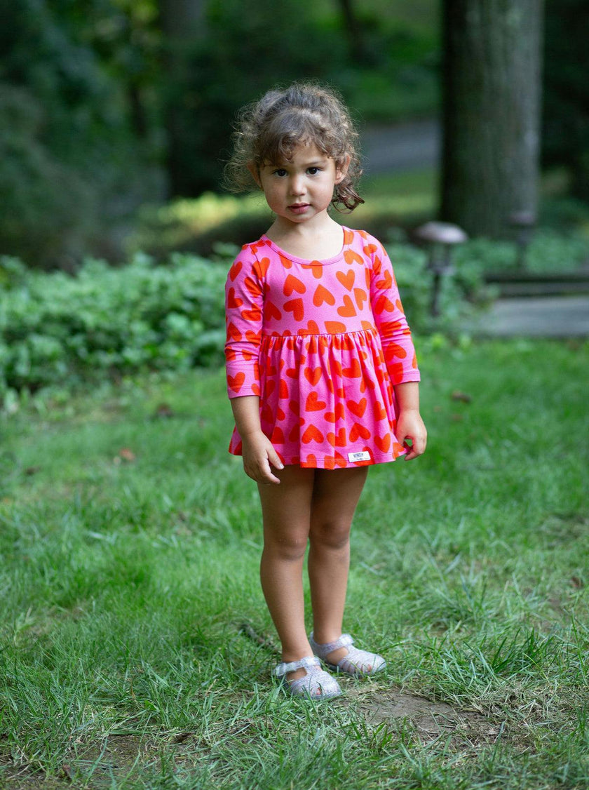 Long Sleeve Bubble Romper in Hearts
