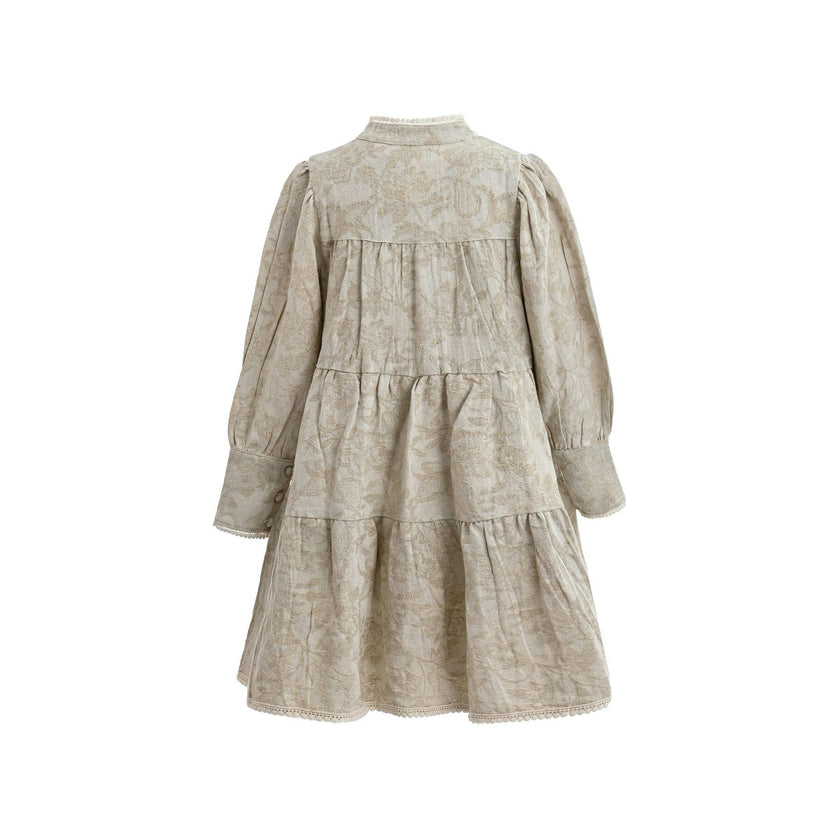 Beige Tiered Modest Dress