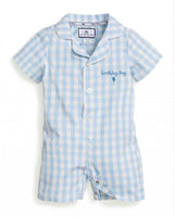 Baby's Twill Blue Gingham Romper 'Birthday Boy'