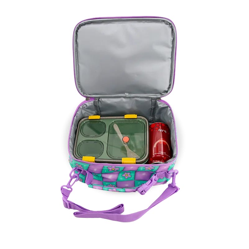 Junior Backpack with Lunch Box and 14oz Water Bottle For School in Puffy Flower