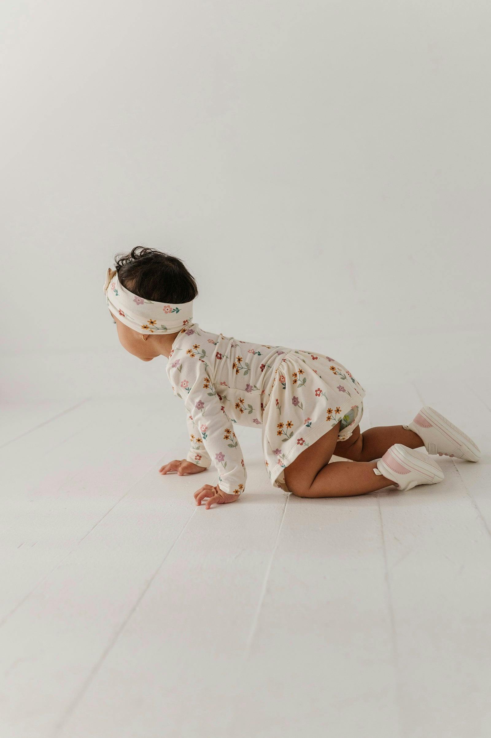 Baby Girl Long Sleeve Bodysuit Dress Set in Meadow Bloom