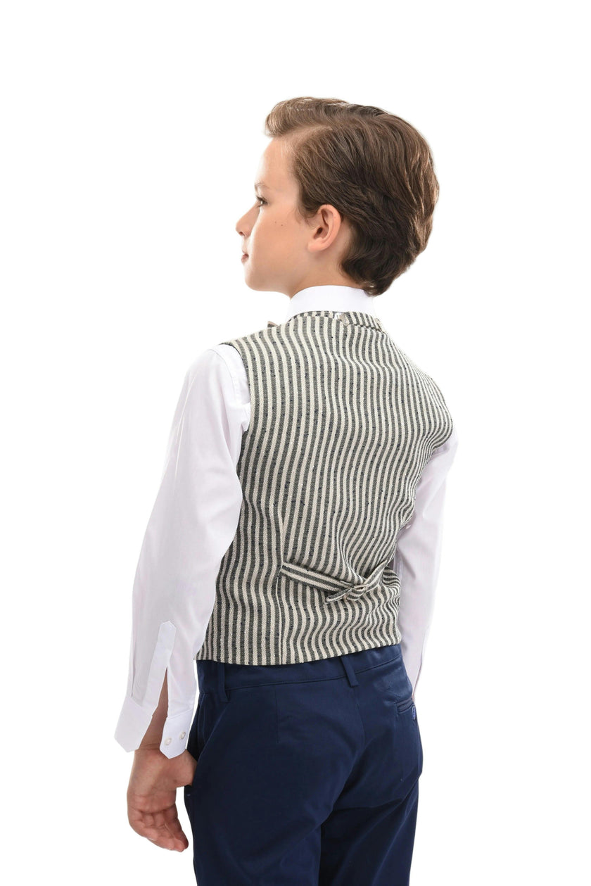 Gray Ruggero Striped Vest Outfit Set