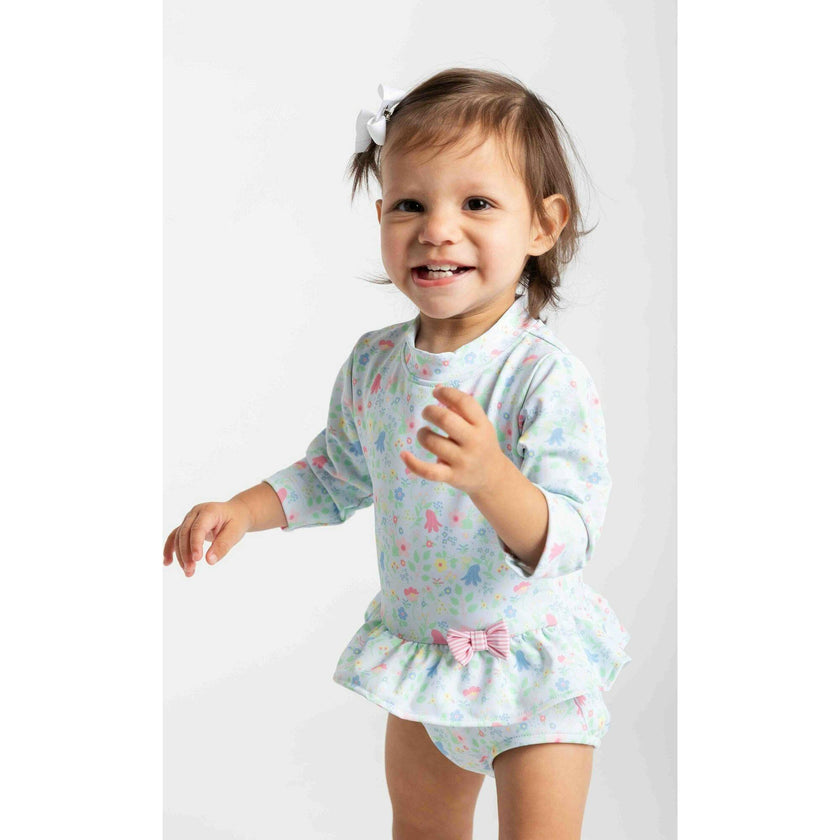 Floral Print One Piece Rashguard with Bow