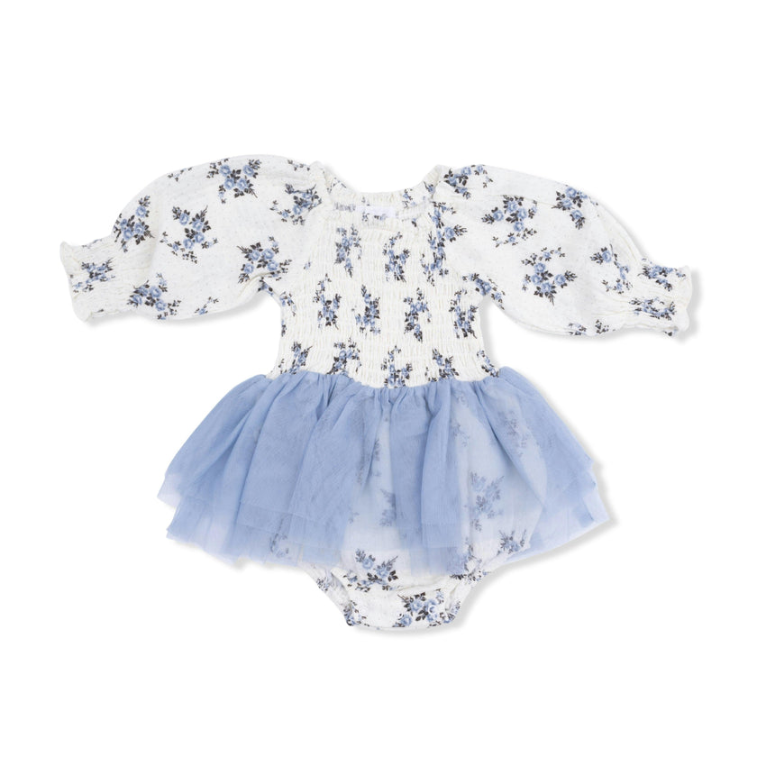 Belle Rosette Dot - Long Sleeve Smocked Bubble with Tutu