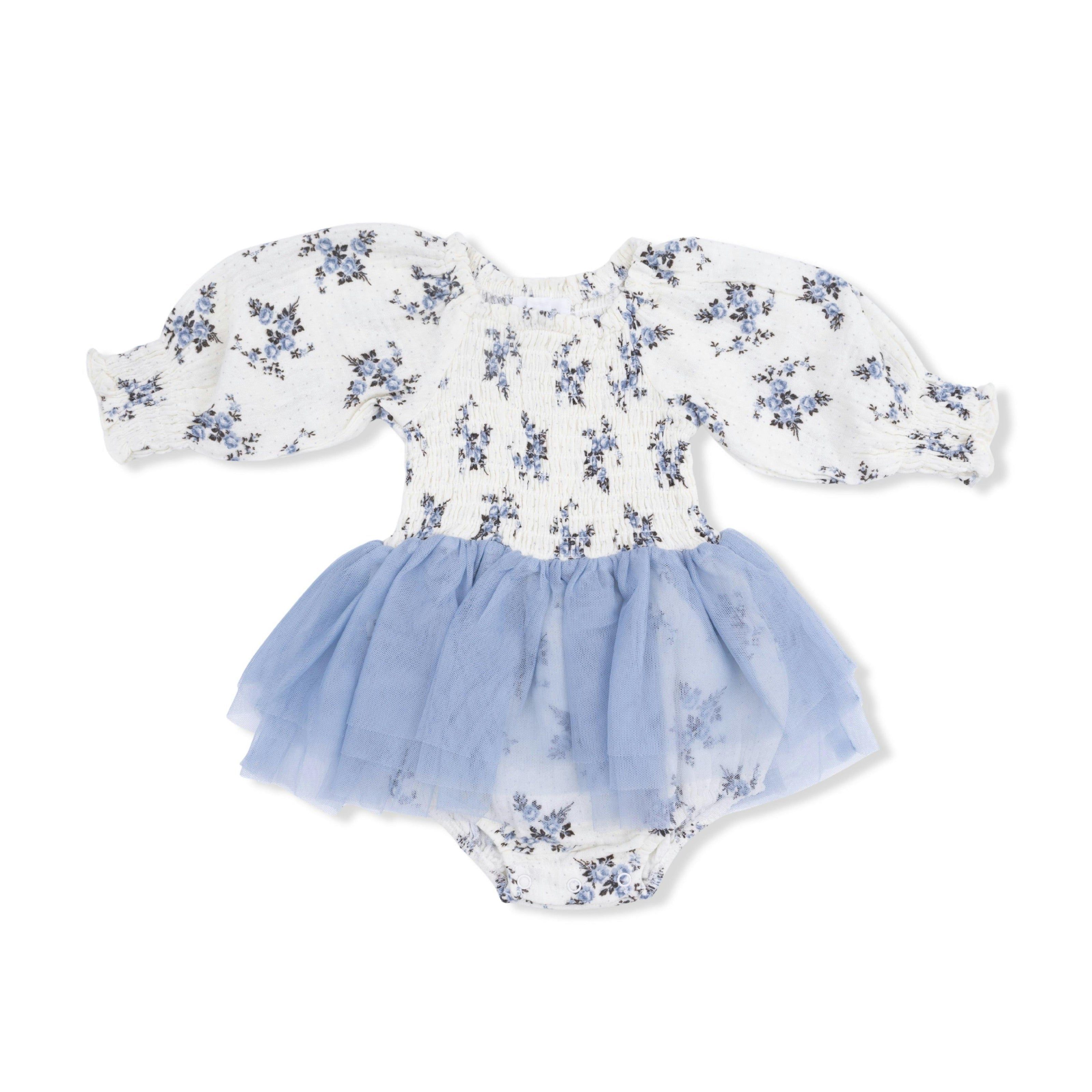 Belle Rosette Dot - Long Sleeve Smocked Bubble with Tutu
