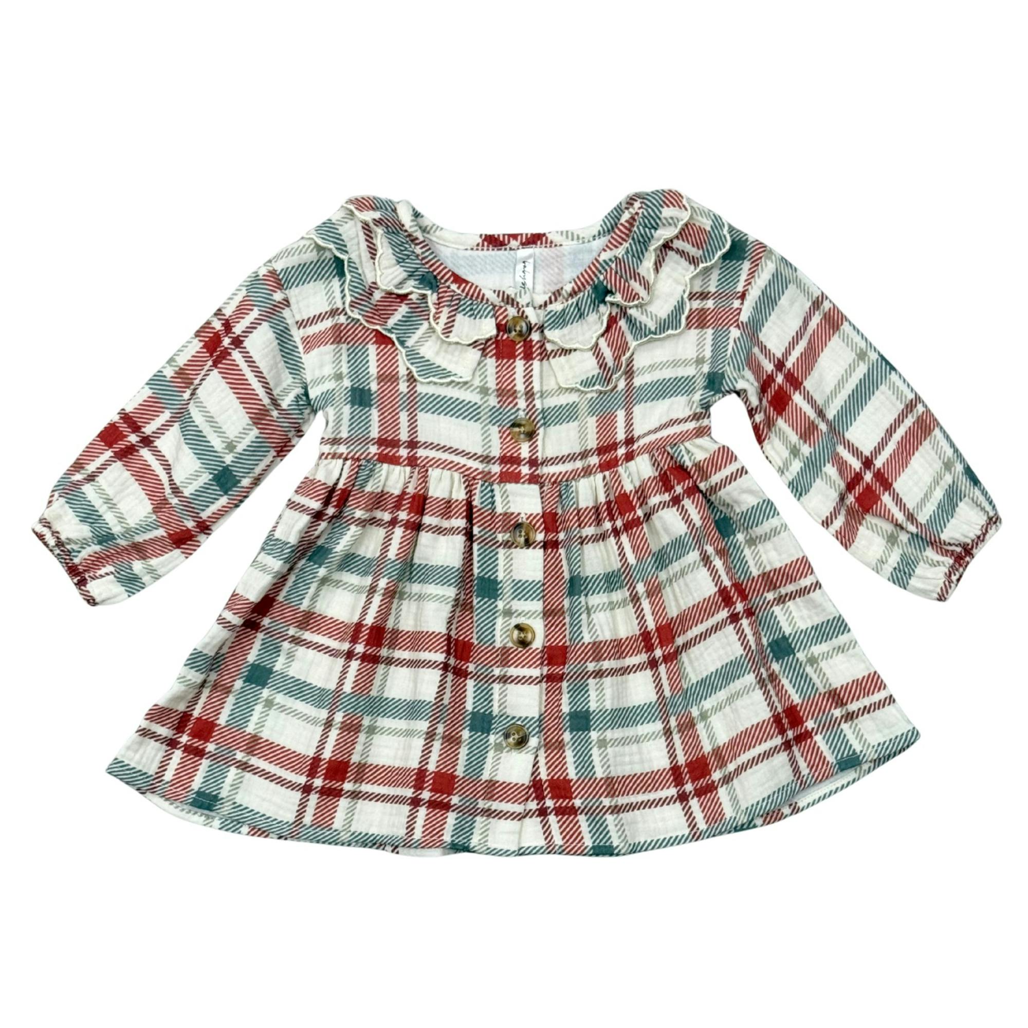 Girls Ruffled Collar Dress in Tartan Plaid