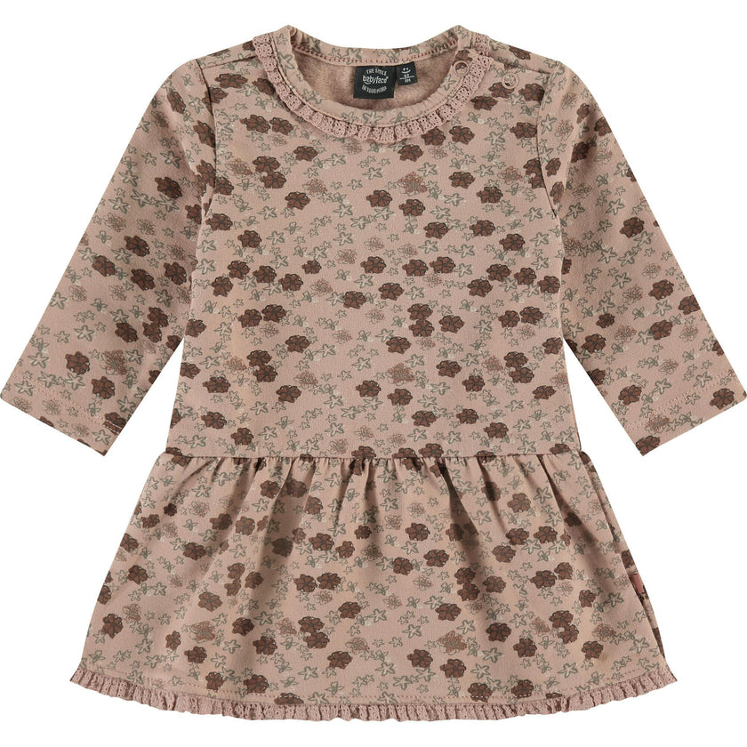 All-Over Floral Print Long Sleeve Drop Peplum Waist Dress