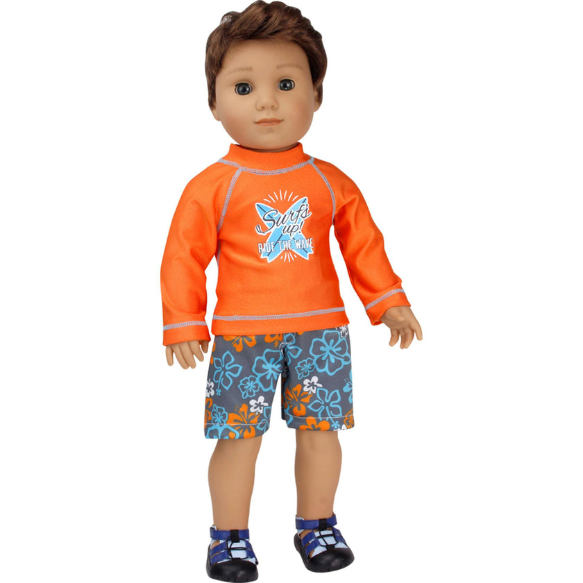 18'' Doll Surf Shirt & Floral Print Swim Trunks