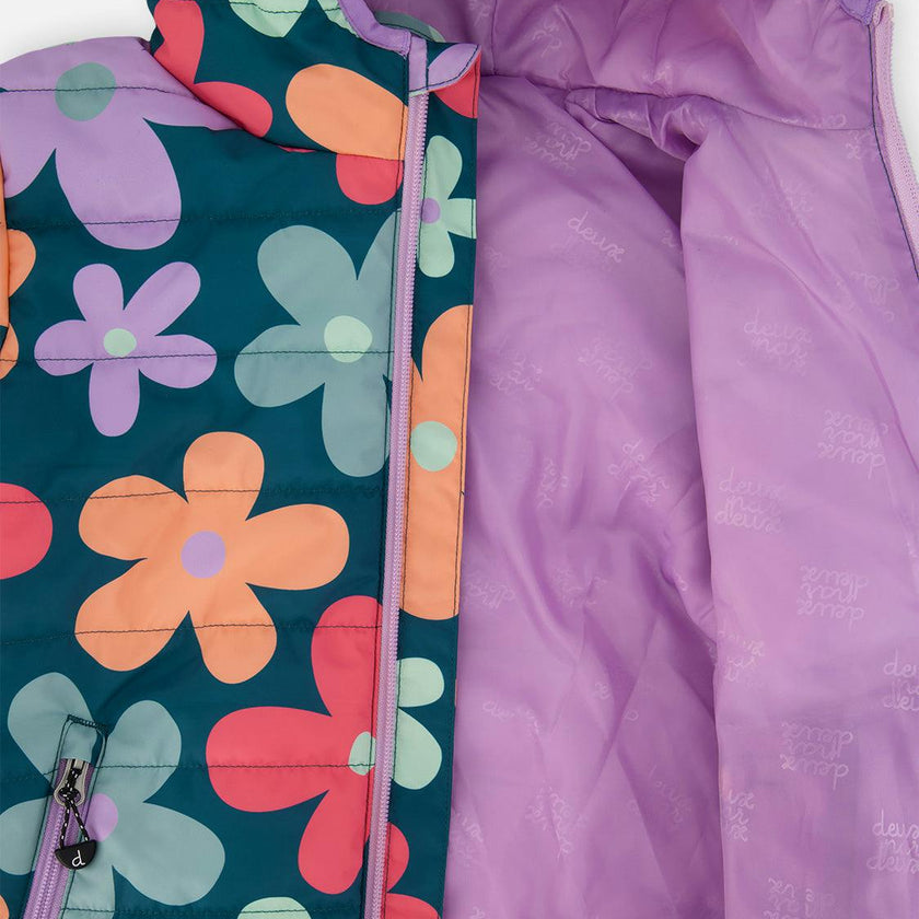 Quilted Mid-Season Jacket Green Floral Print