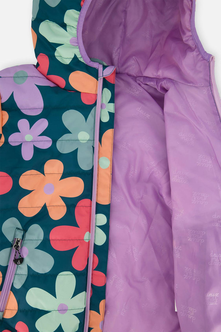 Quilted Mid-Season Jacket Green Floral Print