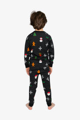 Organic Cotton Two Piece Pajama Set Black Christmas Pixel Print