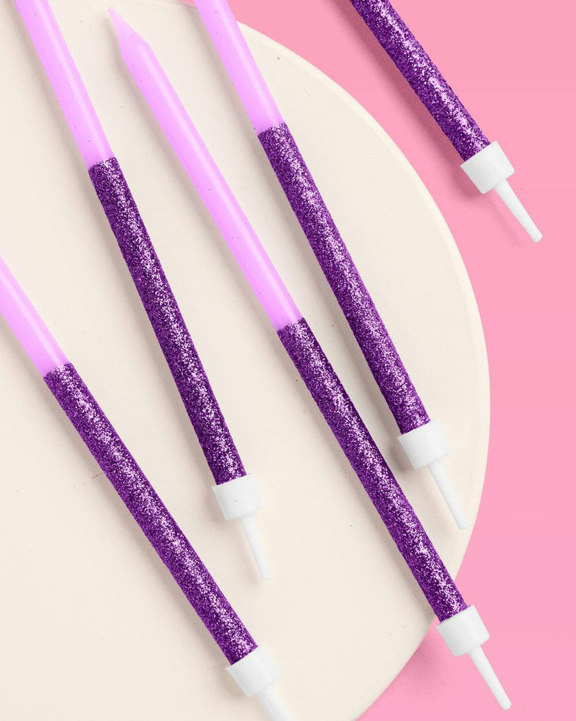 Purple Glitter Candles - 10 birthday candles