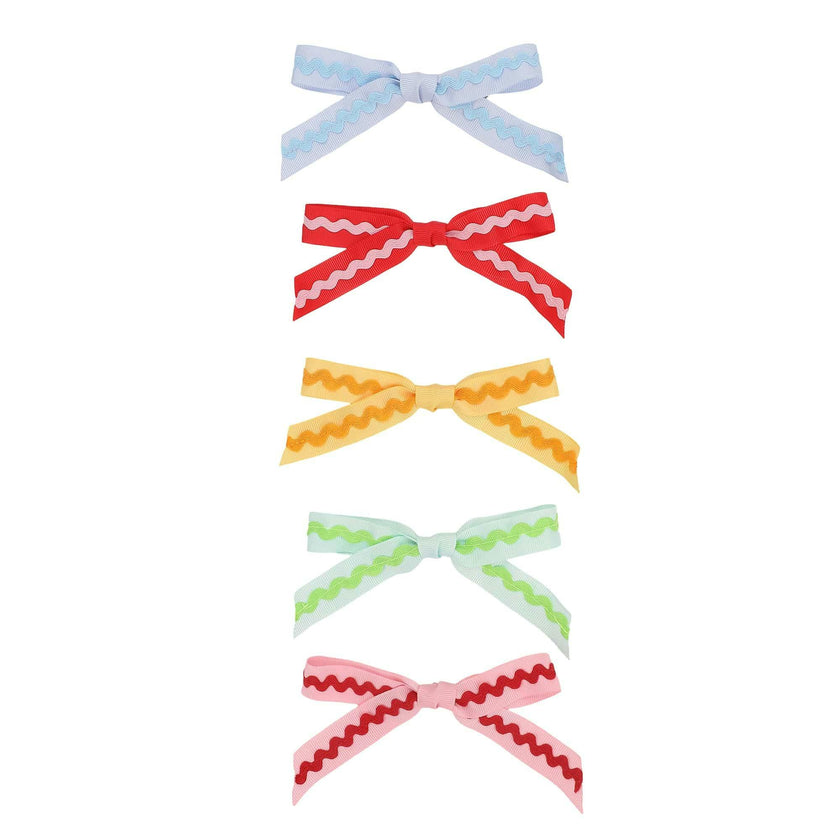 Multicolor Ric Rac Clip-On Bow Set (5 count)