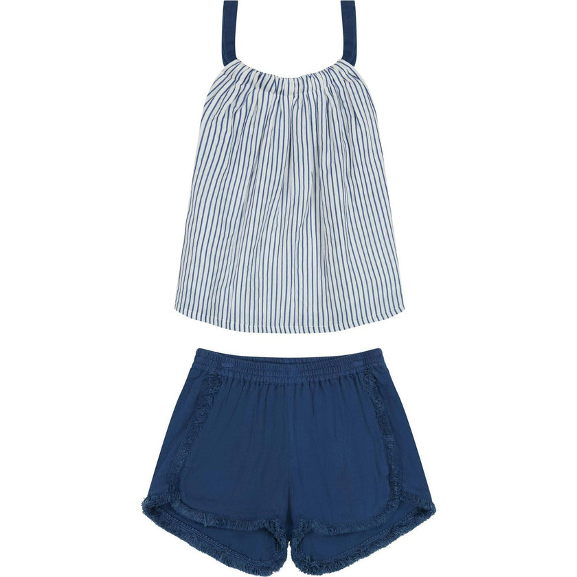 Colette Girl's Top And Short Set Marine Stripe, Blue