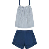 Colette Girl's Top And Short Set Marine Stripe, Blue