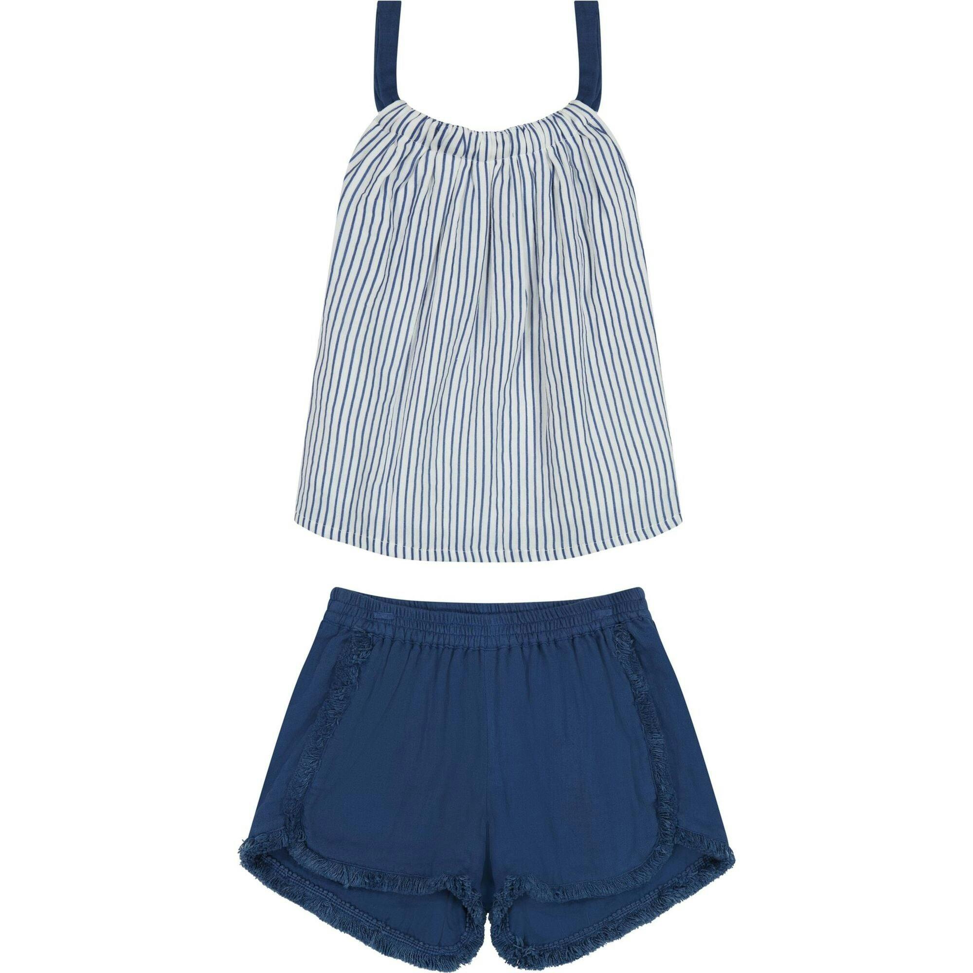 Colette Girl's Top And Short Set Marine Stripe, Blue