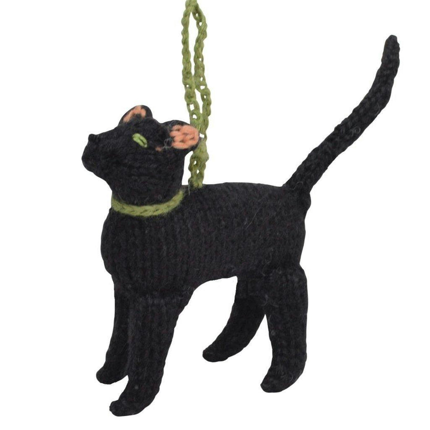 Black Cat Hand Knit Christmas Ornament