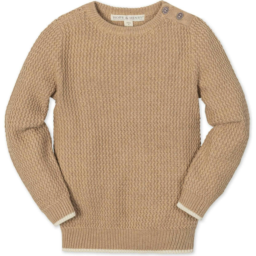 Organic Long Sleeve Crewneck Sweater with Buttons, Beige