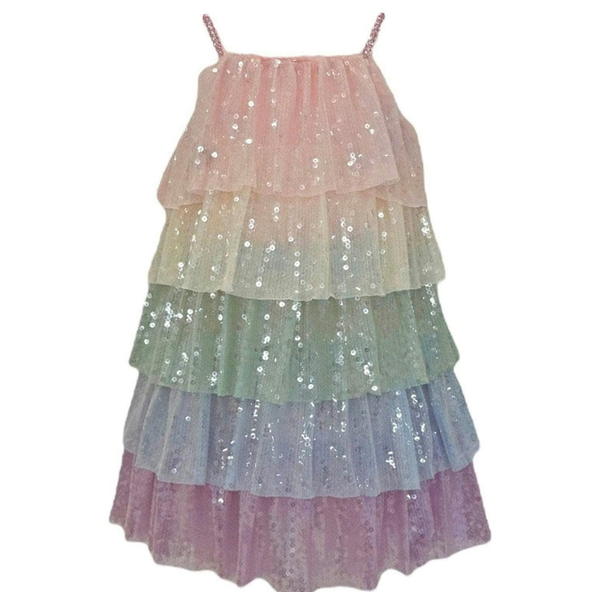 Rainbow Sequin Tiered Dress