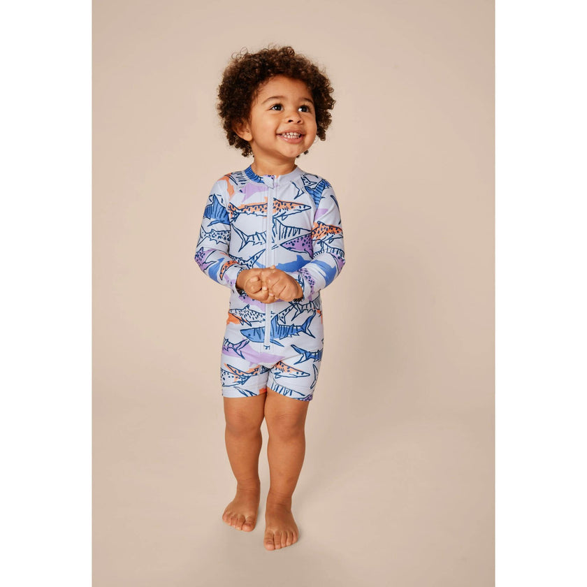 Baby Rash Guard Long Sleeve Zipped Swimsuit, Multi