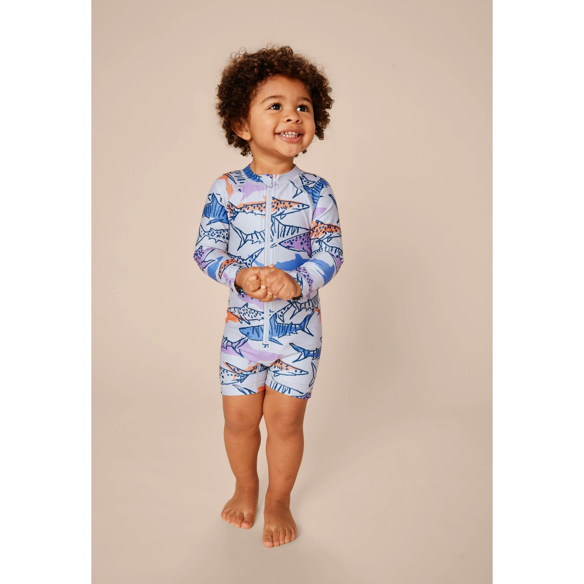 Baby Rash Guard Long Sleeve Zipped Swimsuit, Multi