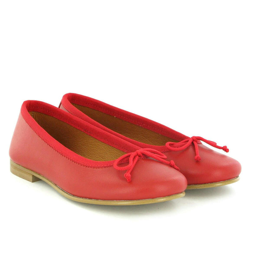 Smooth Leather Ballerinas, Red