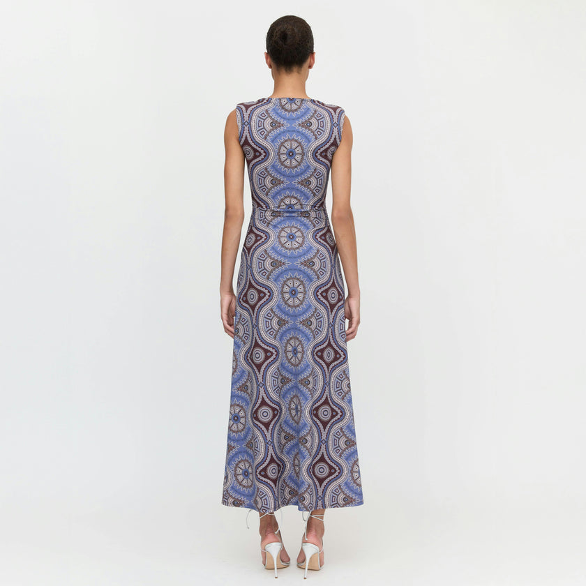 The Sloane Dress - Brown Cobalt Medallion