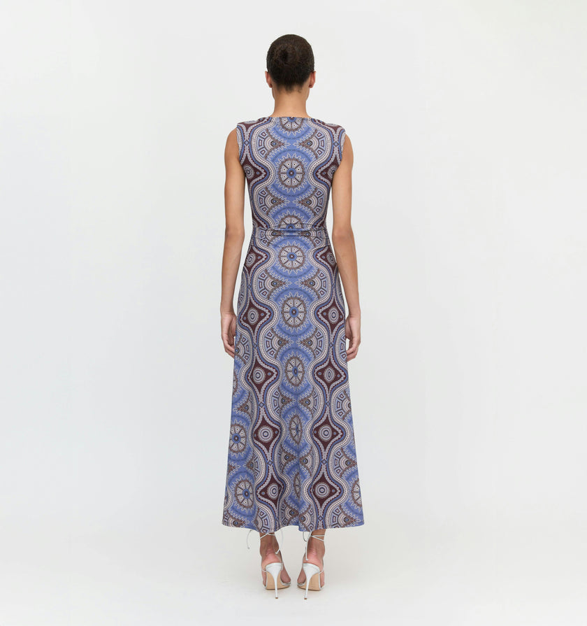 The Sloane Dress - Brown Cobalt Medallion