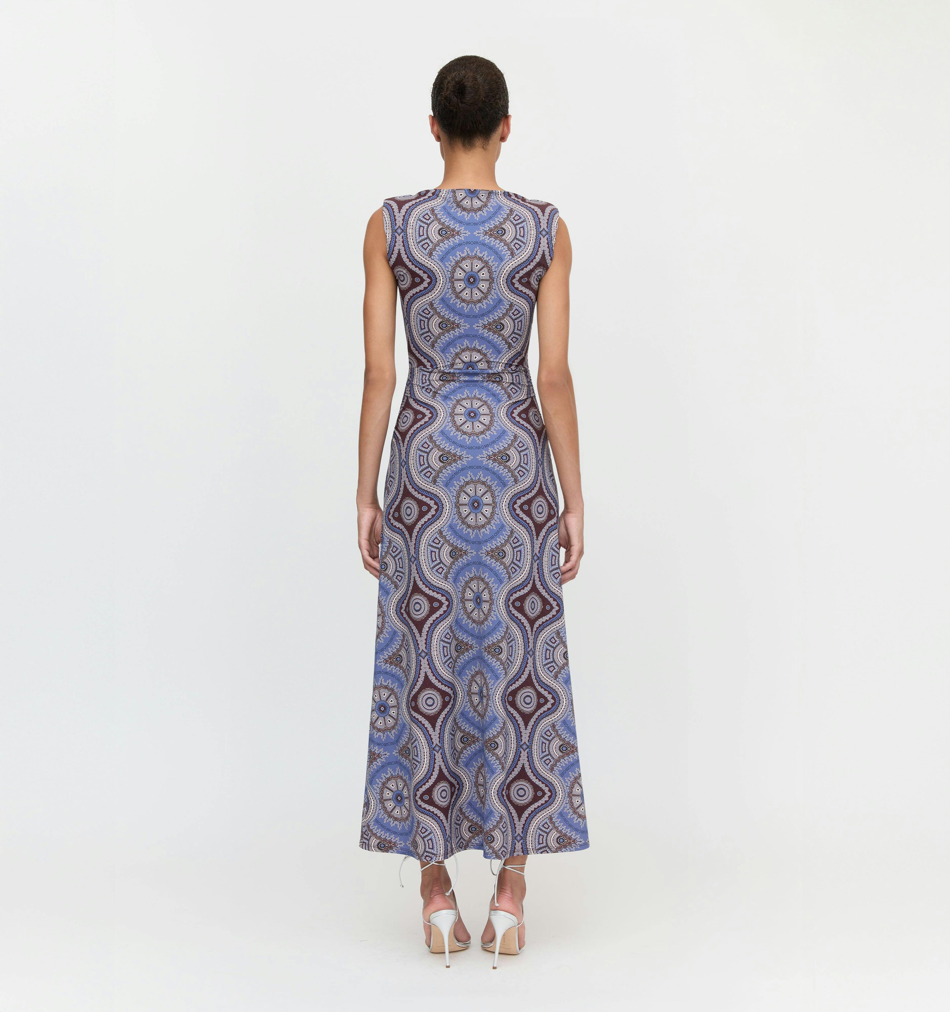 The Sloane Dress - Brown Cobalt Medallion