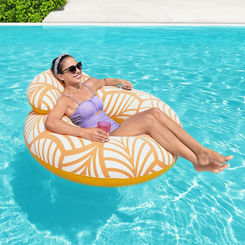 46.5" x 46" Inflatable Comfort Plush Deluxe Swim Tube - Yellow & White