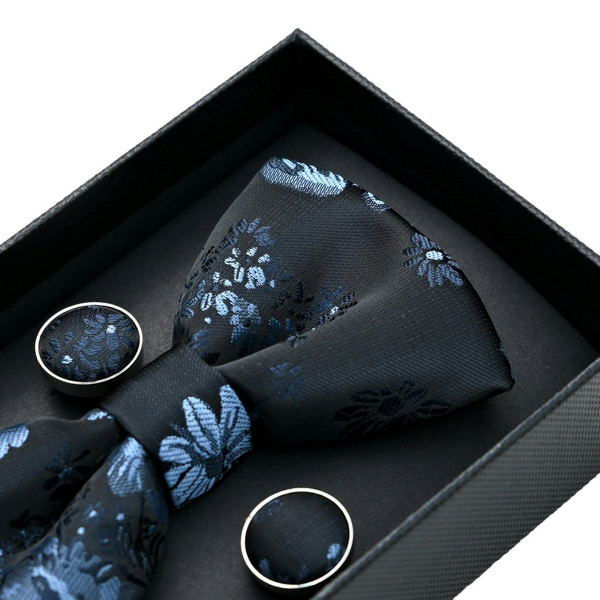 Dark Blue Floral Bowtie Set