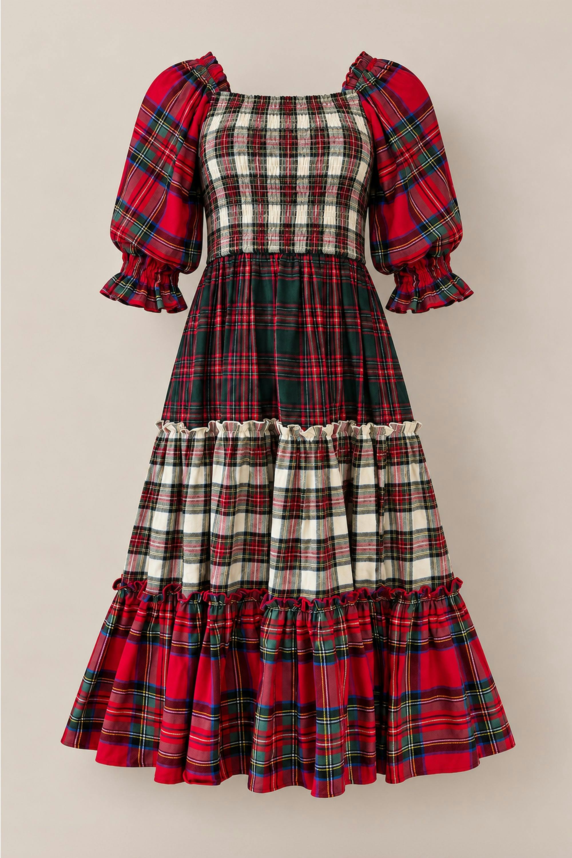 Madeline Dress in Mixed Plaid
