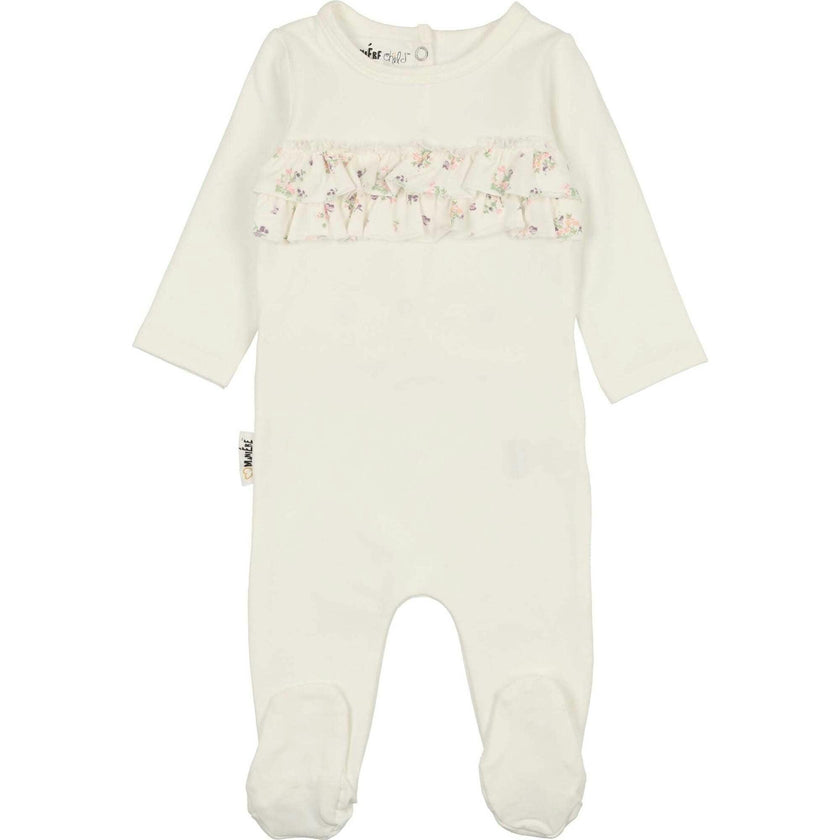 Floral Ruffle Front Long Sleeve Footie